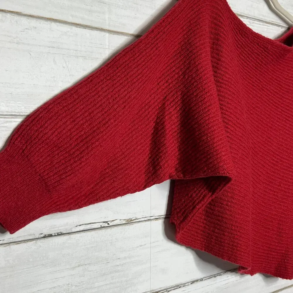 Free People Oversized Red Knit Sweater Slouchy Dolman Sleeves Size Medium
